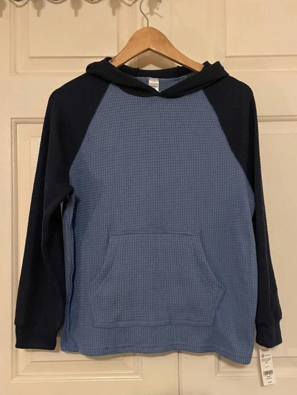 NWT OshKosh B'gosh Boys Blue Waffle Knit Hoodie 14 - Cozy Kidcore Pullover